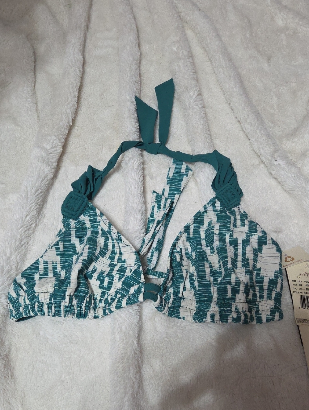 Gottex Emerald & White Patterned Halter Bikini Top Nwt 38D